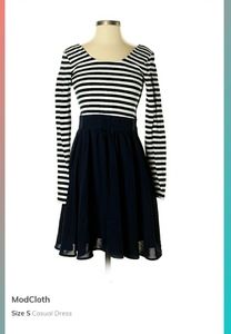 NWOT Modcloth Navy Blue White Striped Sailor Dress